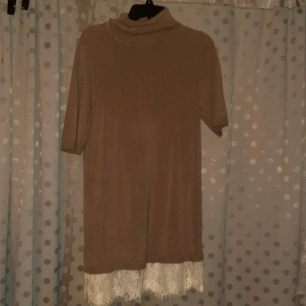 APT 9 Oversized Top or Short Dress with Bottom Edged In Lace Large